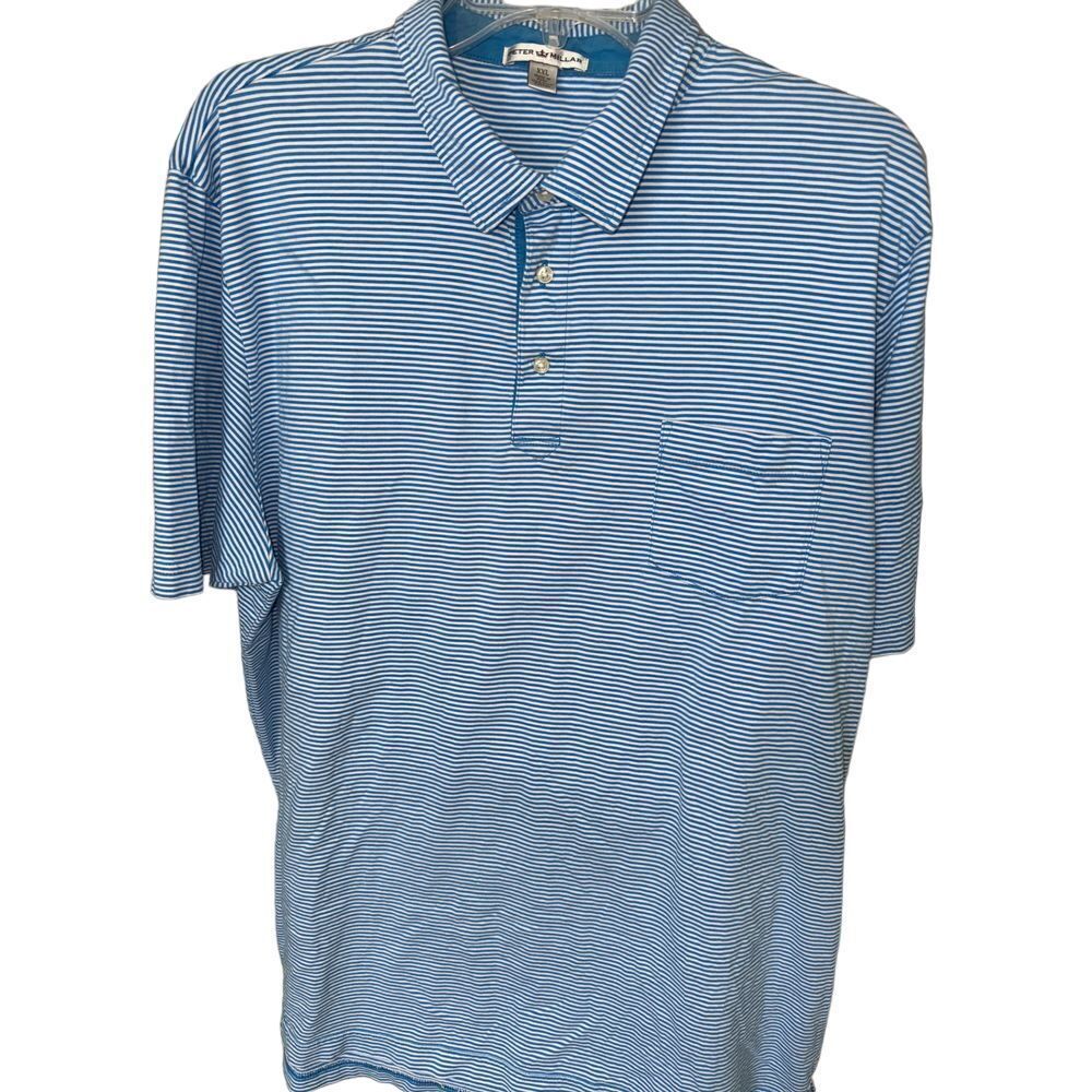 Peter Millar Men's Blue Striped Polo Shirt Casual‎ Golf Tennis Summer XXL